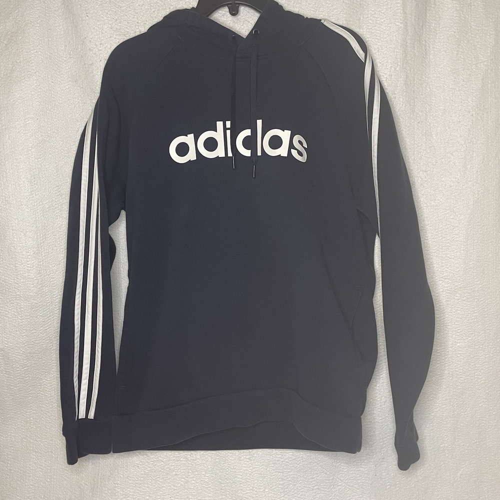 Adidas Spell Out Pullover Hoodie Sweatshirt Blue/White Silver Tag Men's Medium